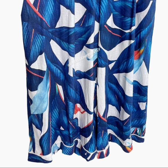 Farm Rio Blue Palm Tailored Wide Leg Linen Jumpsuit - Picture 6 of 9